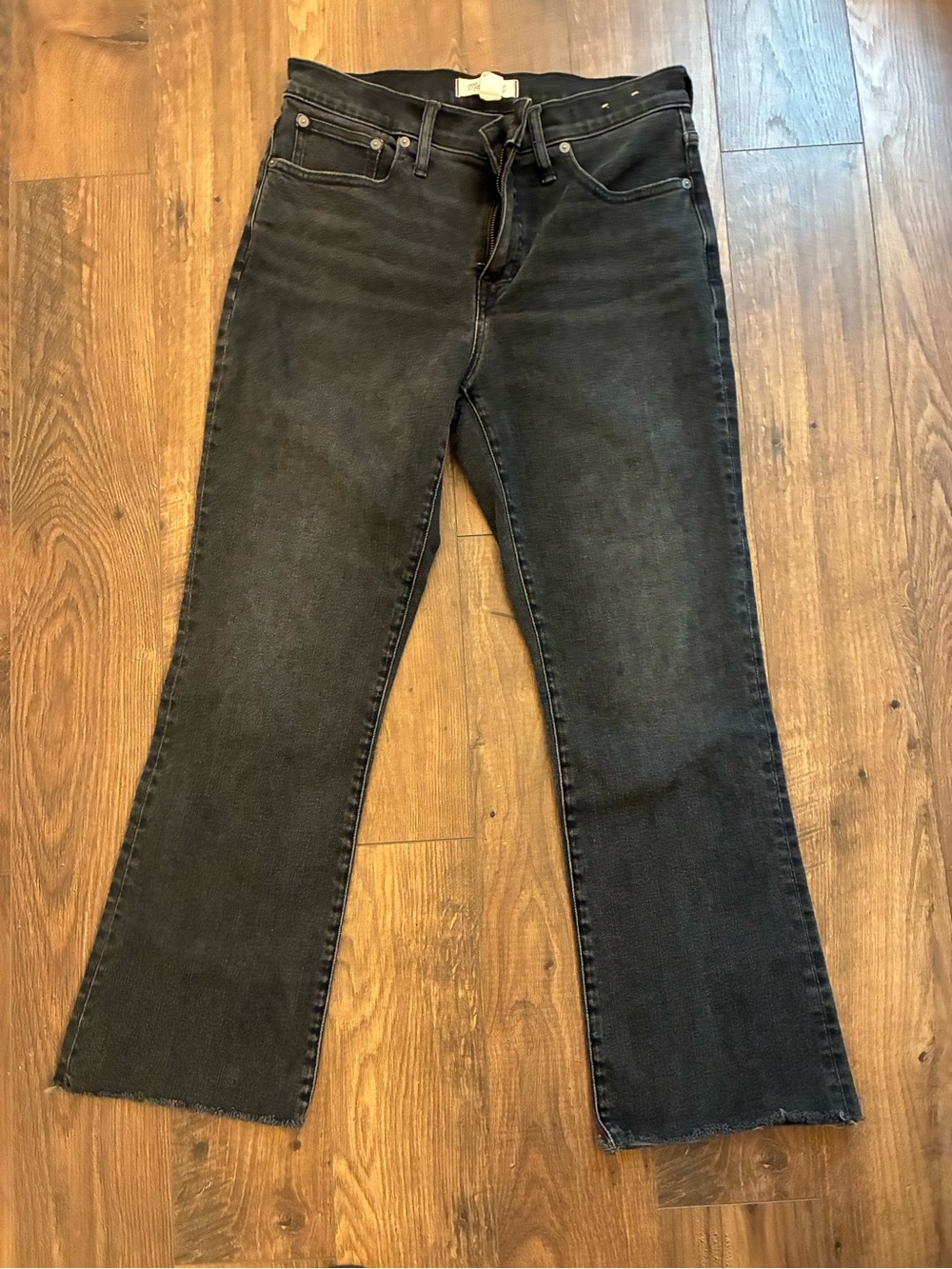Madewell Black Washed Mid Rise Cropped Kick Out Jeans